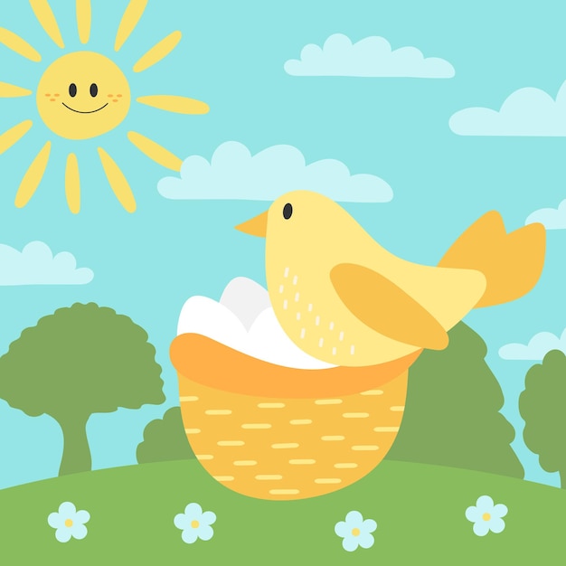 Милая птичка с яйцами в гнезде счастливая маленькая птичка весной