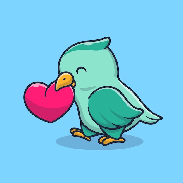 Cute Bird With Love Heart Cartoon   Illustration. Animal Nature  Concept Isolated  . Flat Cartoon Style