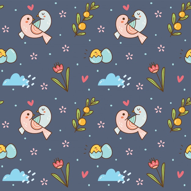 Cute birds seamless background