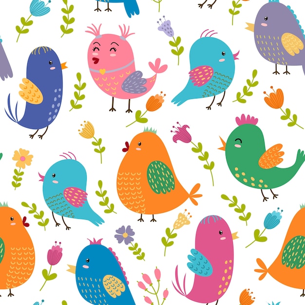 Vector cute birds seamless pattern