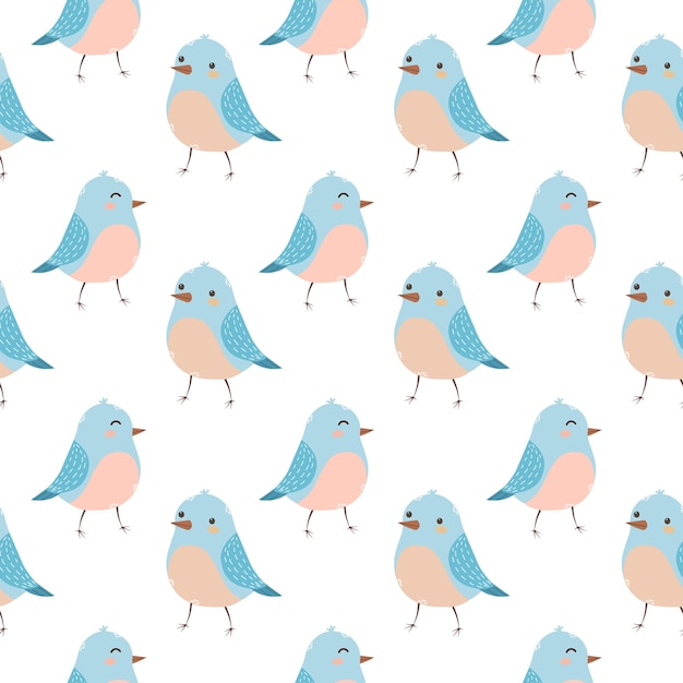 Cute birds on white background seamless pattern vector illustration textile for childrens fabrics