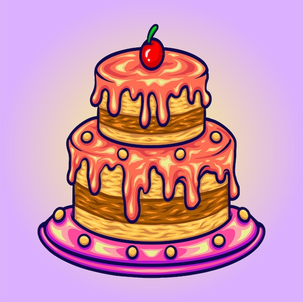 Cute Birthday cherry cake illustration