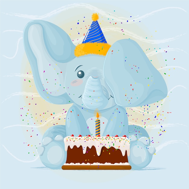 Vettore elefante carino compleanno