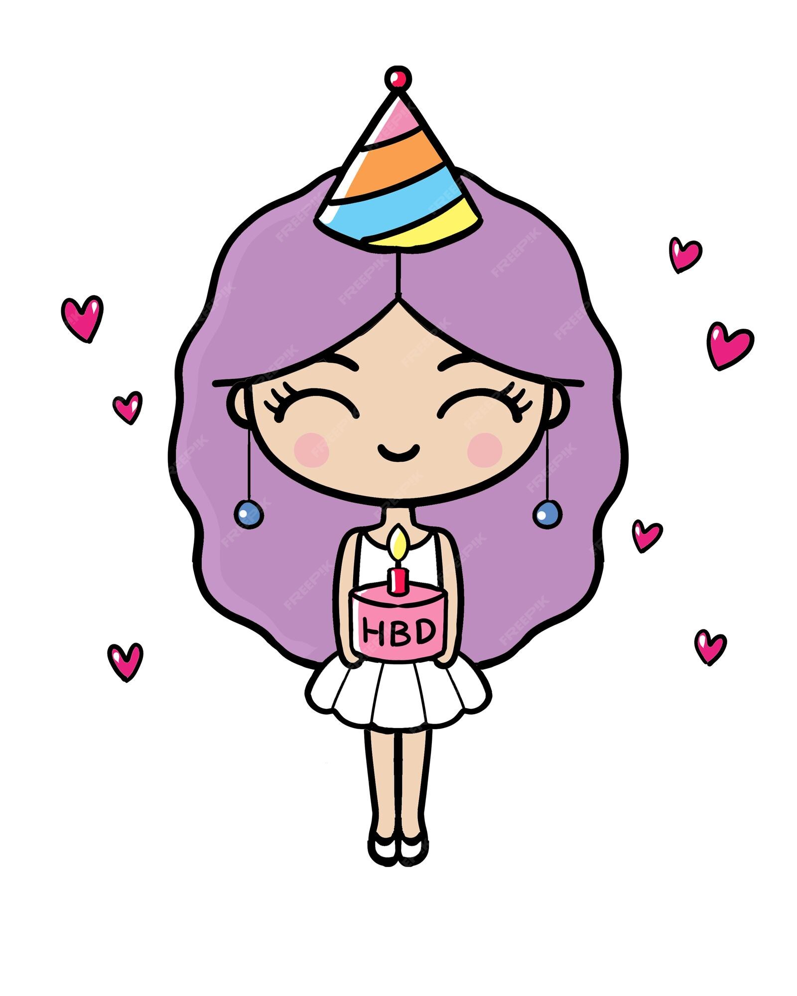 Premium Vector Cute birthday girl hand drawing