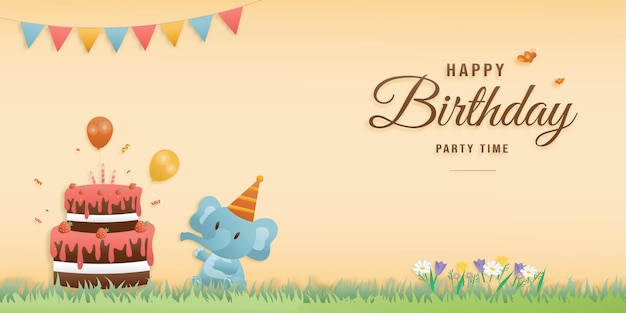 Vettore simpatico biglietto di auguri di compleanno modelli per fare banner pubblicizzare carta e stile artigianale di carta