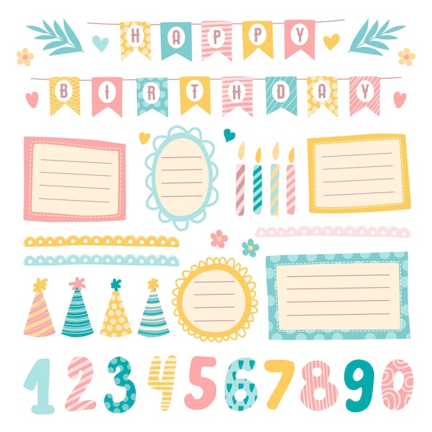 Vector cute birthday scrapbook elements