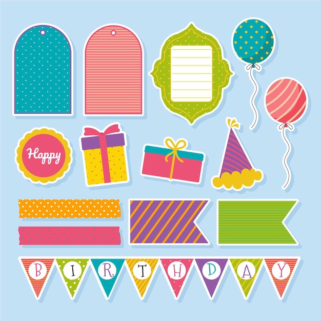 Vector cute birthday scrapbook pack