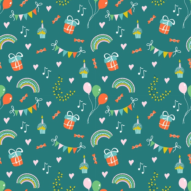 Vector cute birthday seamless pattern