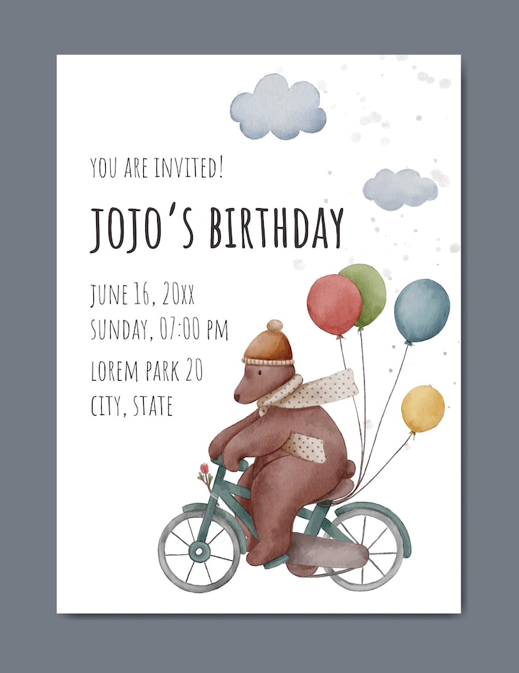 Vector cute birthday watercolor card invitation