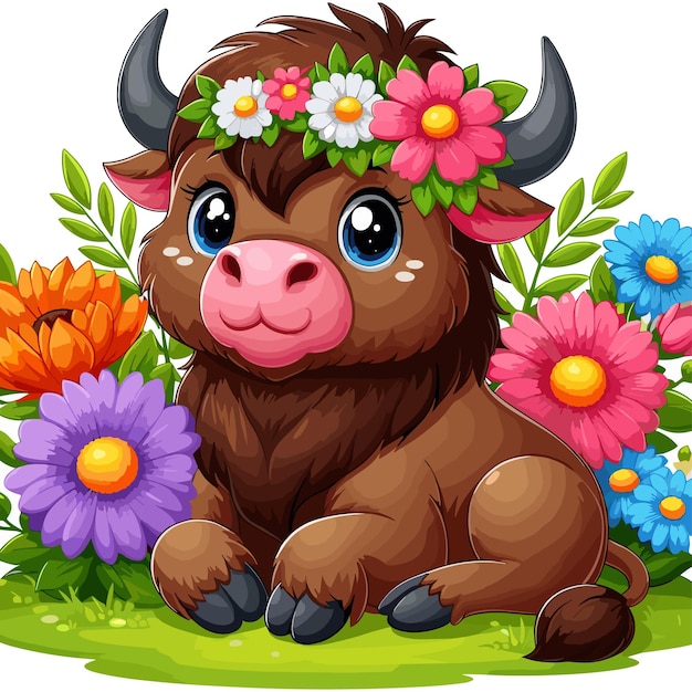 Cute Bison Vector Cartoon illustratie