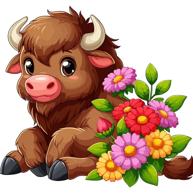 Cute Bison Vector Cartoon illustration