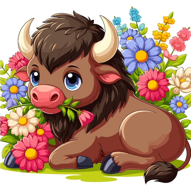 Cute bison vector illustrazione di cartoni animati