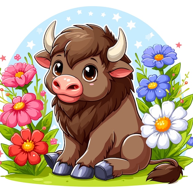 Vector cute bison vector cartoon illustration