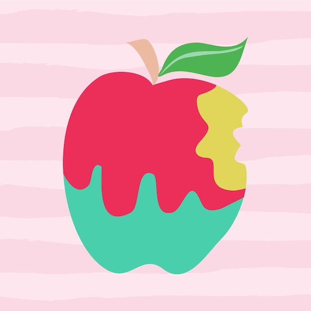 Vector cute bite pink apple illustration