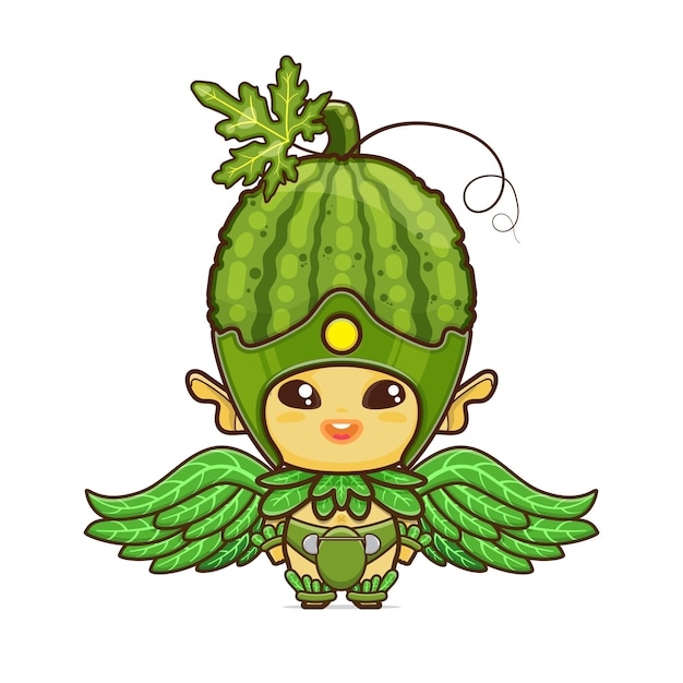 Vector cute bitter melon mascot with leaf wings can be used for content vegie info or make pattern and bg