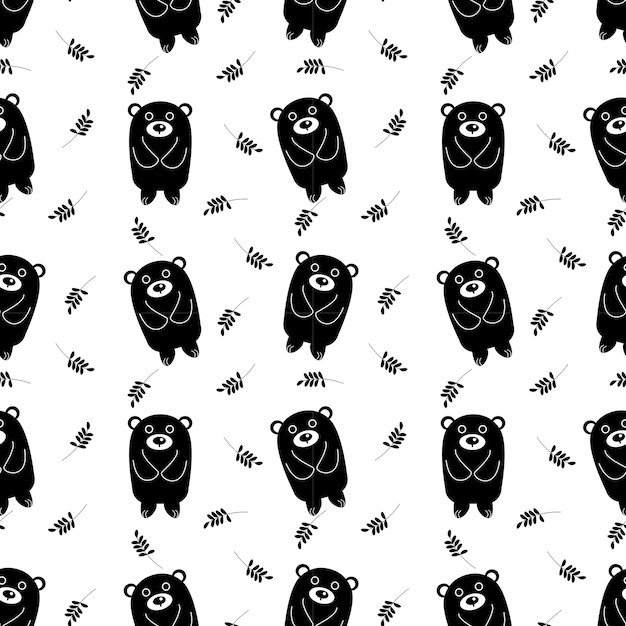 cute black bear seamless pattern