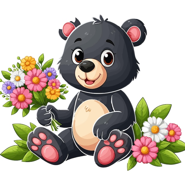 Vector cute black bear vector cartoon illustration