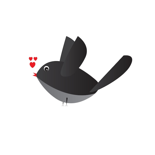 cute black bird with a red heart in its beak