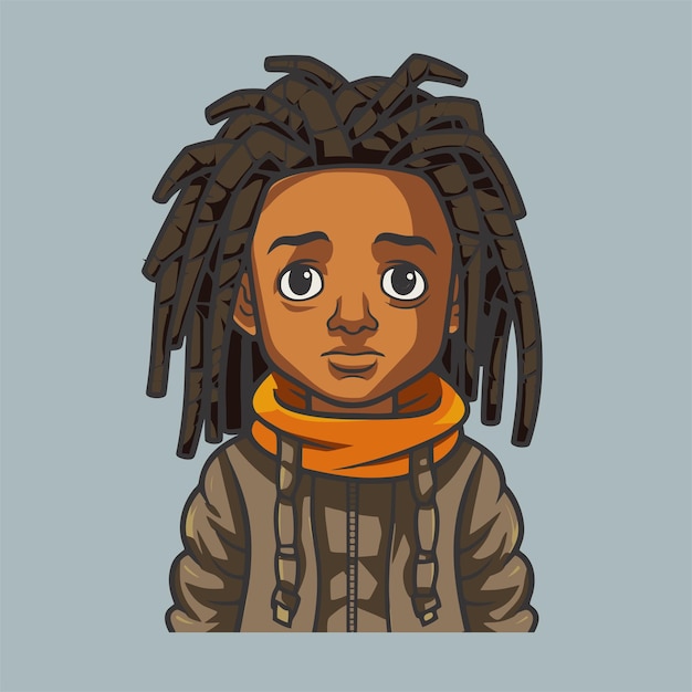 Vector cute black boy dreadlocks icon vector thick outline