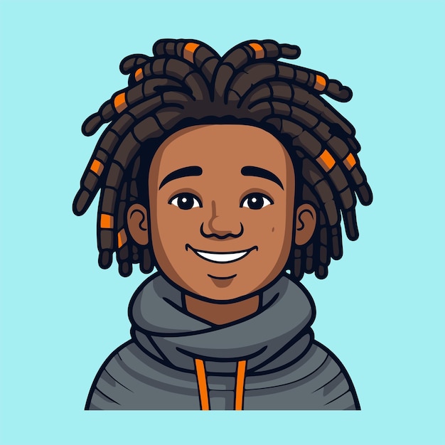 Vector cute black boy dreadlocks icon vector thick outline