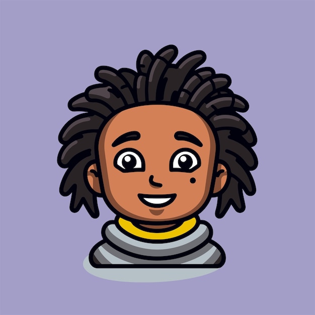 Cute black boy dreadlocks icon vector thick outline