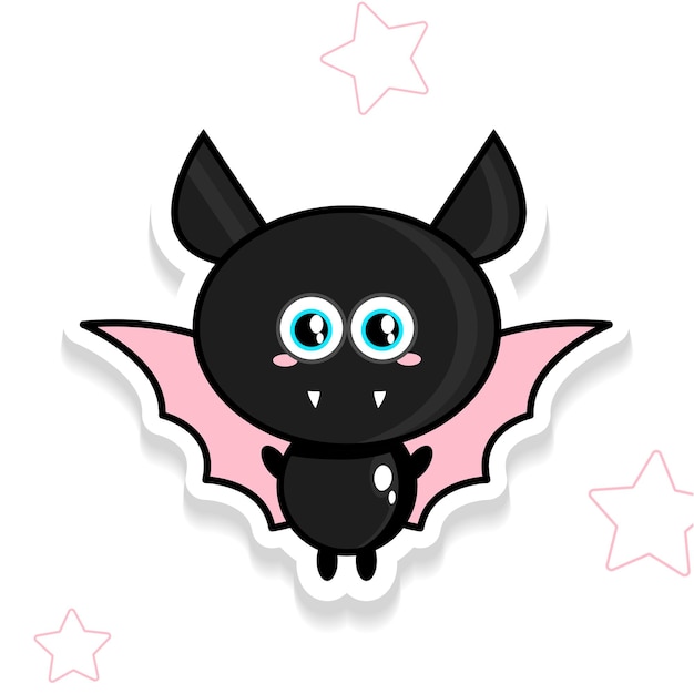 Adesivo halloween pipistrello simpatico cartone animato nero. illustrazione vettoriale