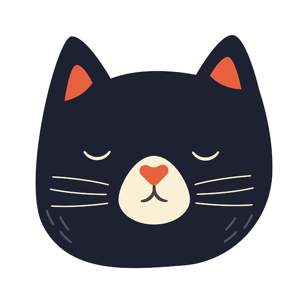 Cute black cat face flat icon Funny pet sleeping