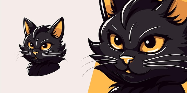 Cute Black Cat Head Logo Mascot Illustratie Vector voor Sport amp ESport Teams