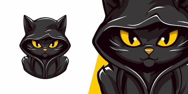 Cute Black Cat Head Logo Mascot Illustration Vector for Sport and ESport Teams