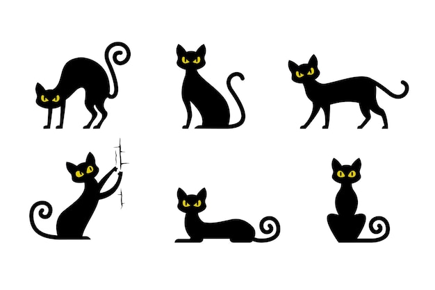 Collezione di silhouette di gatto nero carino