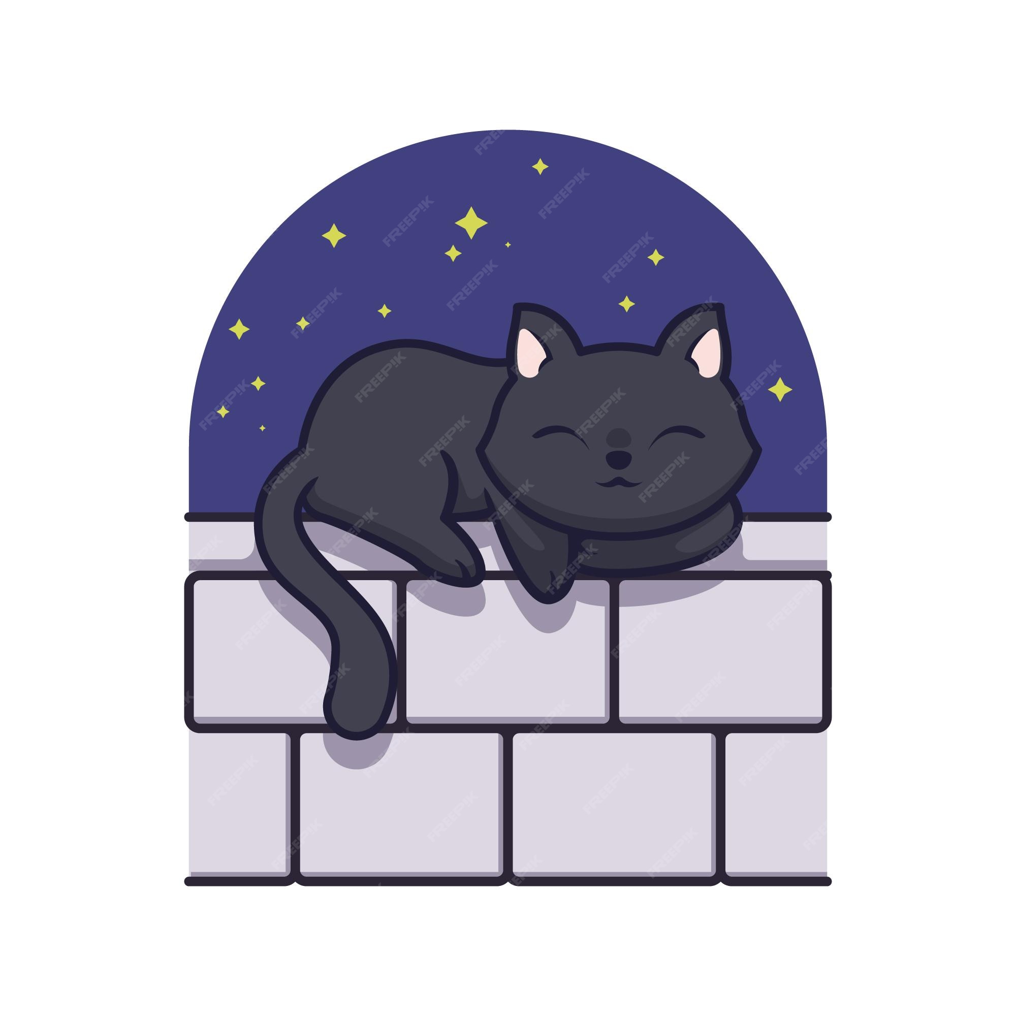 かわいい黒猫の睡眠イラストデザイン プレミアムベクター