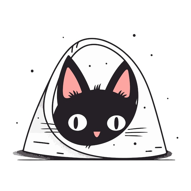 Cute black cat in a white bag Hand drawn vector illustration