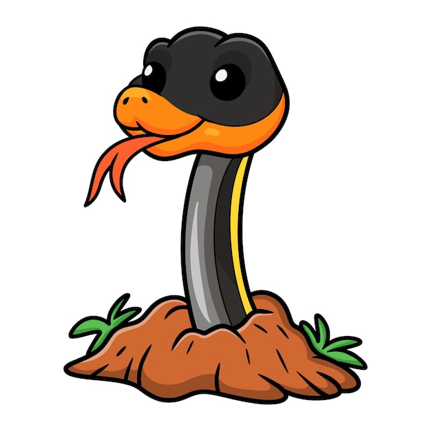 Cute black copper rat snake cartoon out from hole