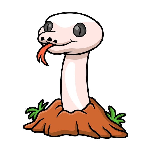 Cute black eyed leucistic reticulatus python cartoon out from hole