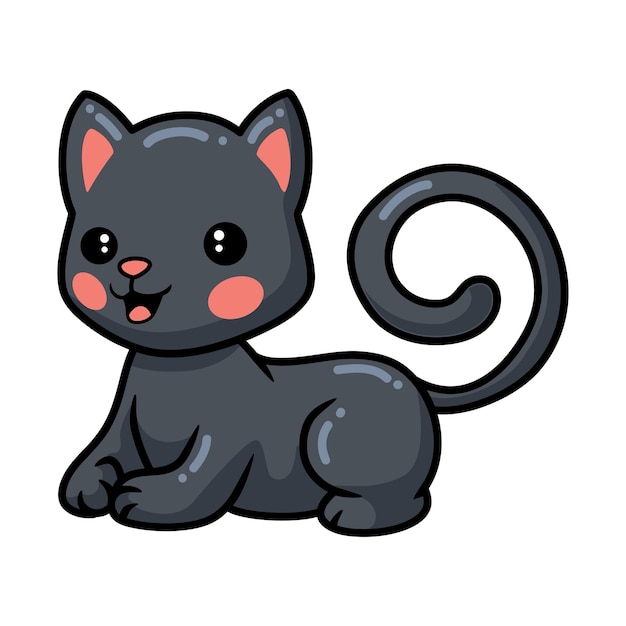 Vector cute black little cat cartoon lying down