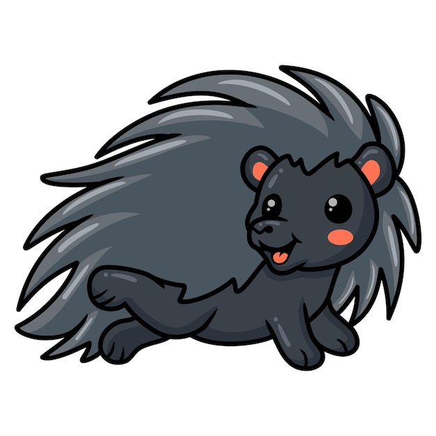 Vector cute black little hedgehog cartoon posing