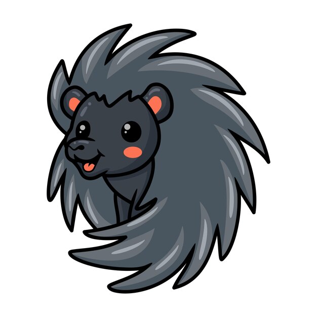 Cute black little hedgehog cartoon posing