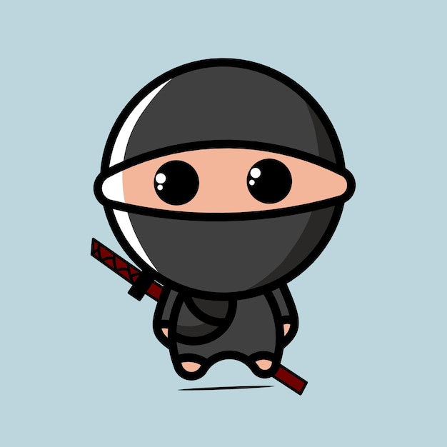 Simpatico personaggio ninja nero kawaii illustrazione
