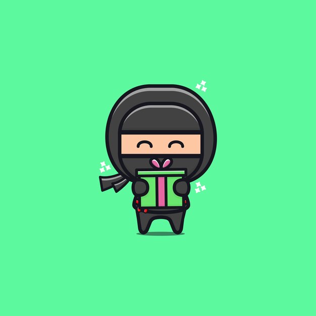 Cute black ninja gift box illustration