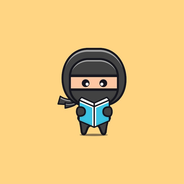 Cute black ninja read book illustration