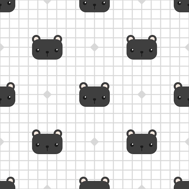 Cute black panther on grid cartoon seamless pattern