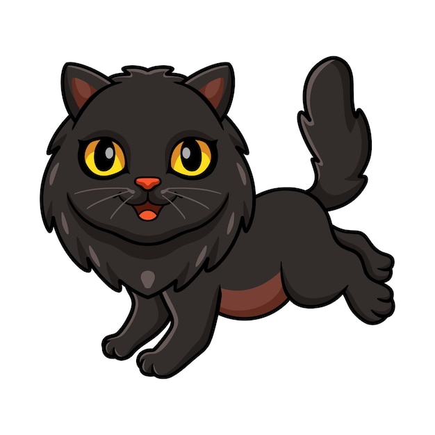 Cute black persian cat cartoon walking