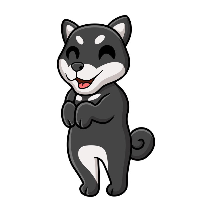 귀여운 검은 shiba inu 강아지 만화 포즈
