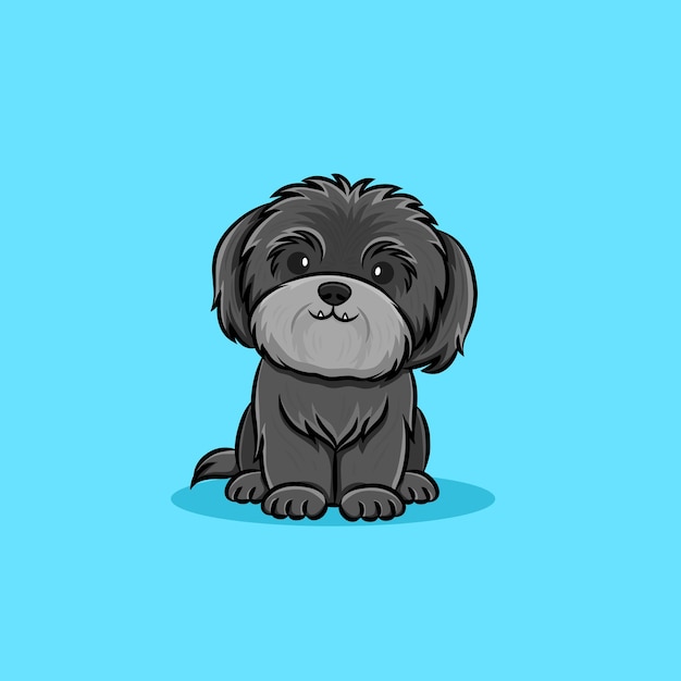 Cute black shih tzu dog puppy sitting cartoon vector