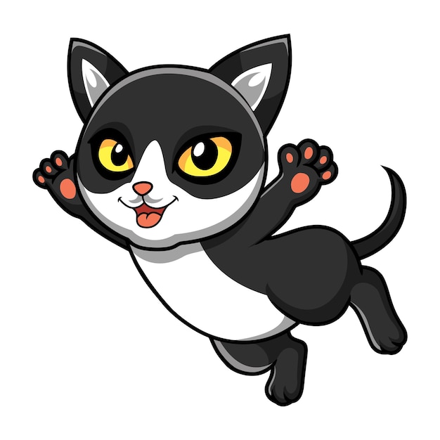 Cute black smoke cat cartoon flying