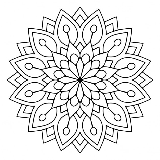 向量可爱的黑色和白色花的曼荼罗
