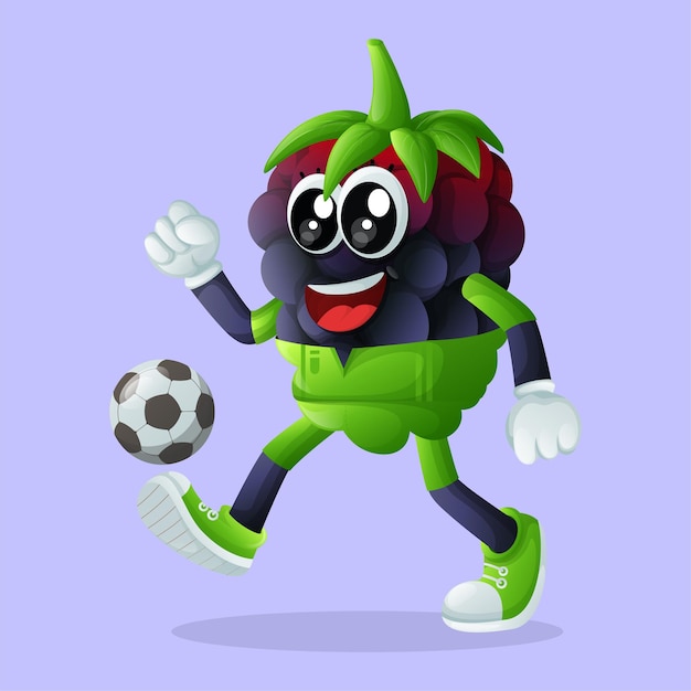 Cute blackberry character playing soccer