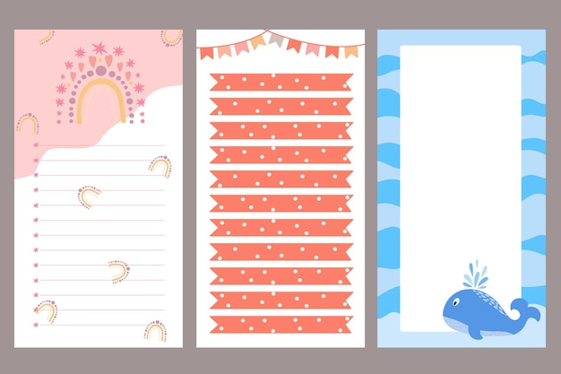 Cute blank printable notes for kids flat style funny pattern for children stationery notes timetable