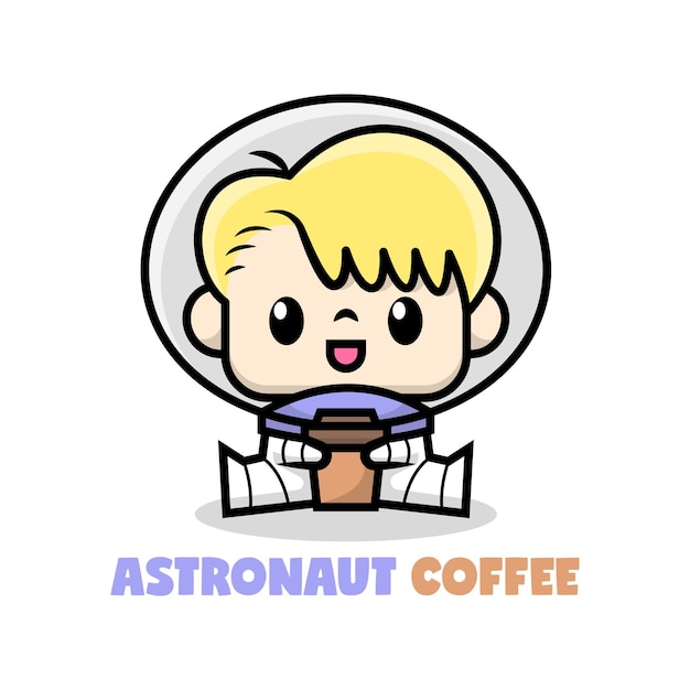 Cute blonde astronautは、コーヒープレミアムベクターのカップを持ってきています