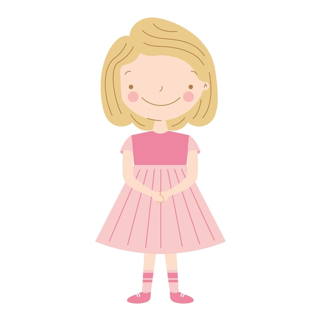 Vector cute blonde girl with pink dress isolated vector illustration